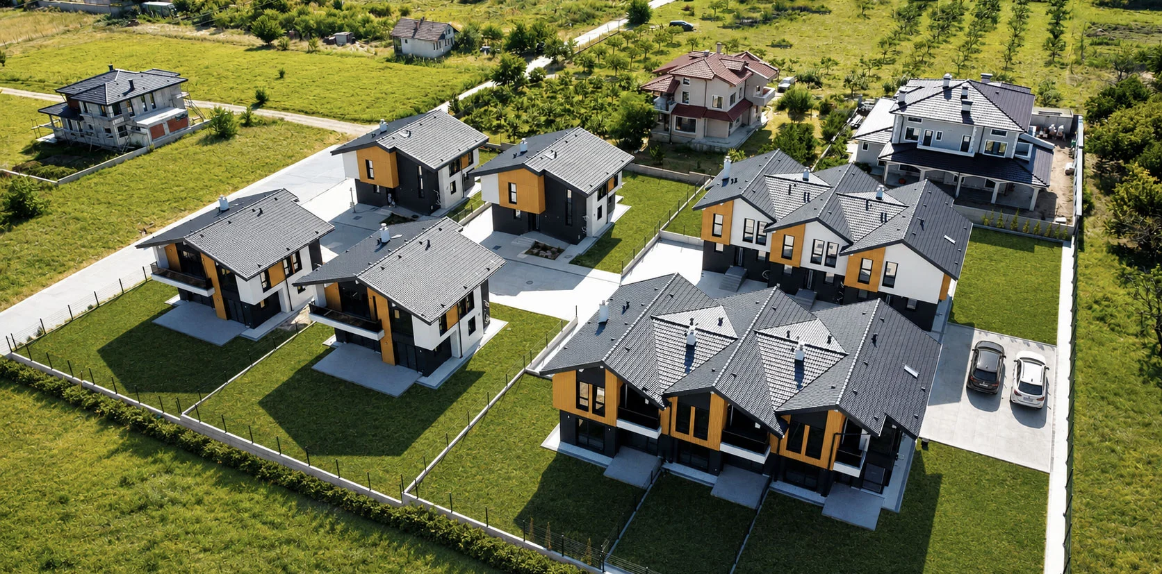 Въздушен изглед и разположение на къщите в Bella Homes